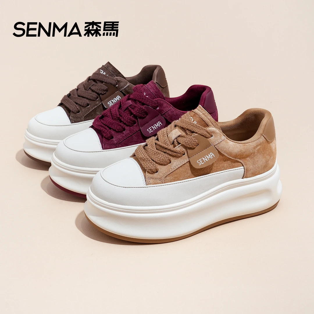 SENMA/森马【隐形增高7cm】秋季款厚底松糕女鞋轻便小个子运动板鞋.