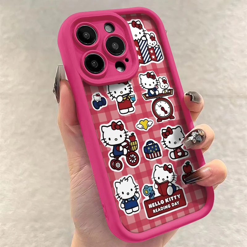 红格子凯蒂猫苹果14手机壳iPhone15手机壳卡通全包11高级感手机壳