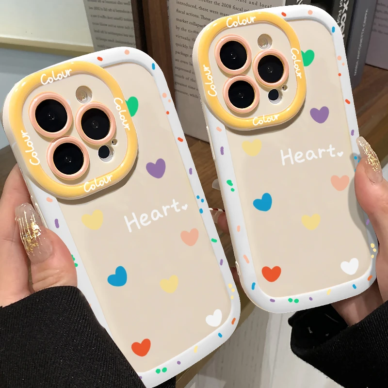 彩色心心泡芙壳适用于苹果13手机壳iphone14/15promax防摔12/11女