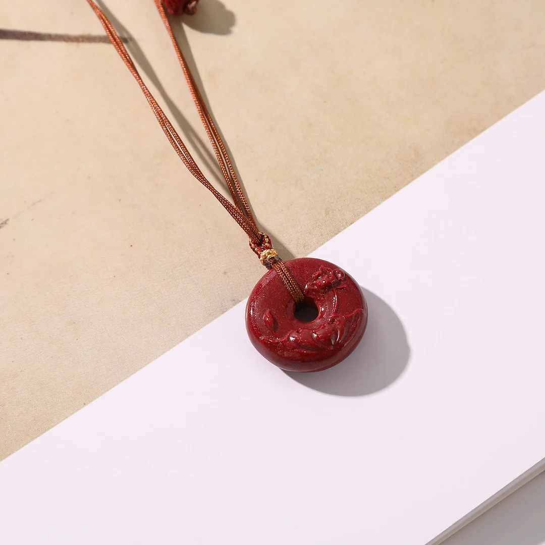 含辰砂工艺品一了个卜【丹棠】朱砂平安扣项链