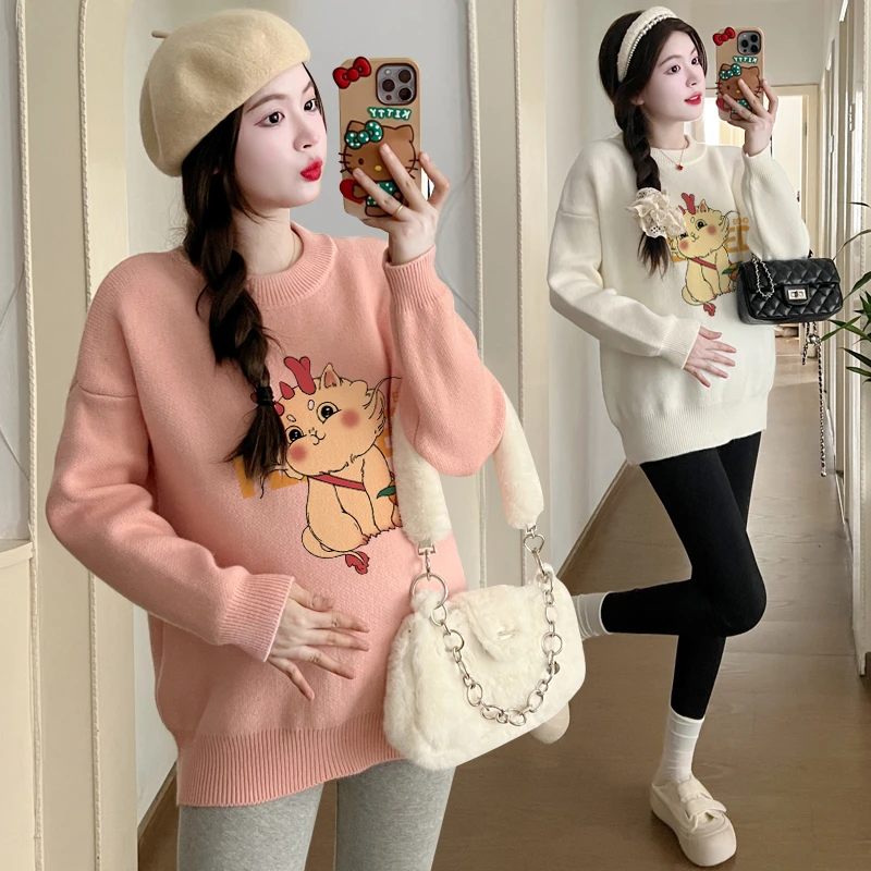【贝贝】孕妇装秋冬时尚可爱卡通龙针织毛衣韩版宽松百搭加厚上衣
