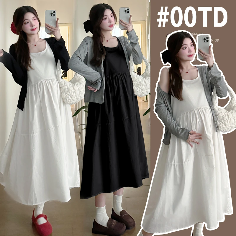 【贝贝】2024孕妇秋季新款棉质时尚简约背心裙带内衬+百搭针织开衫