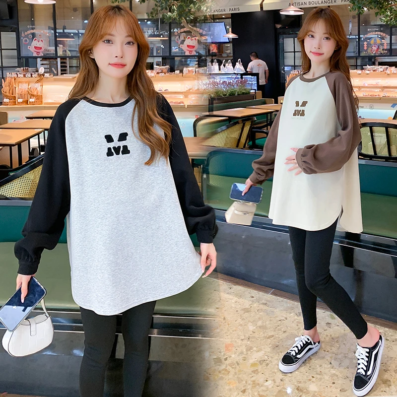 孕妇上衣华棉复合加厚卫衣秋冬长袖圆领插肩袖大码孕妇长袖衫