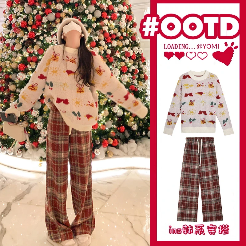 【贝贝】孕妇装秋冬圣诞减龄慵懒风毛衣保暖宽松可外穿针织毛衣