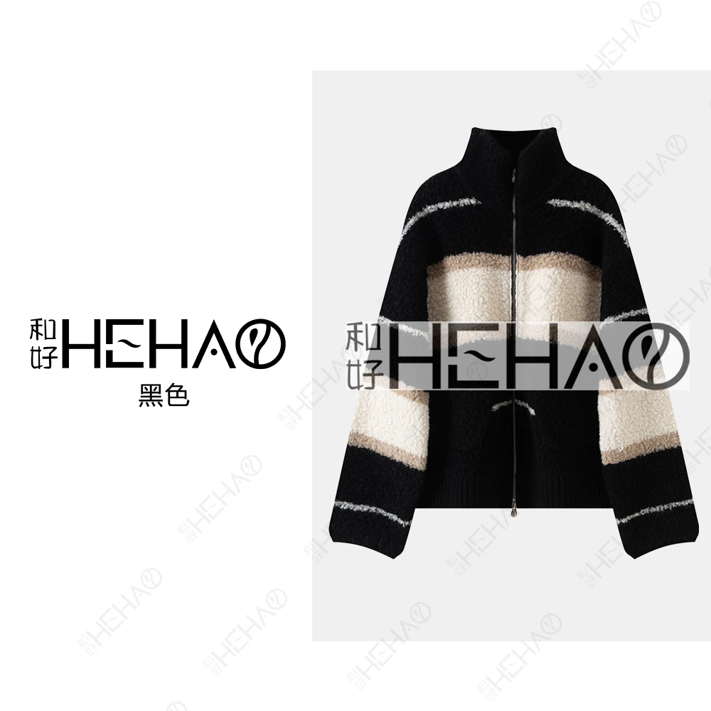 100%绵羊毛秋冬休闲宽松时尚厚款拉链毛针织开衫外套5921