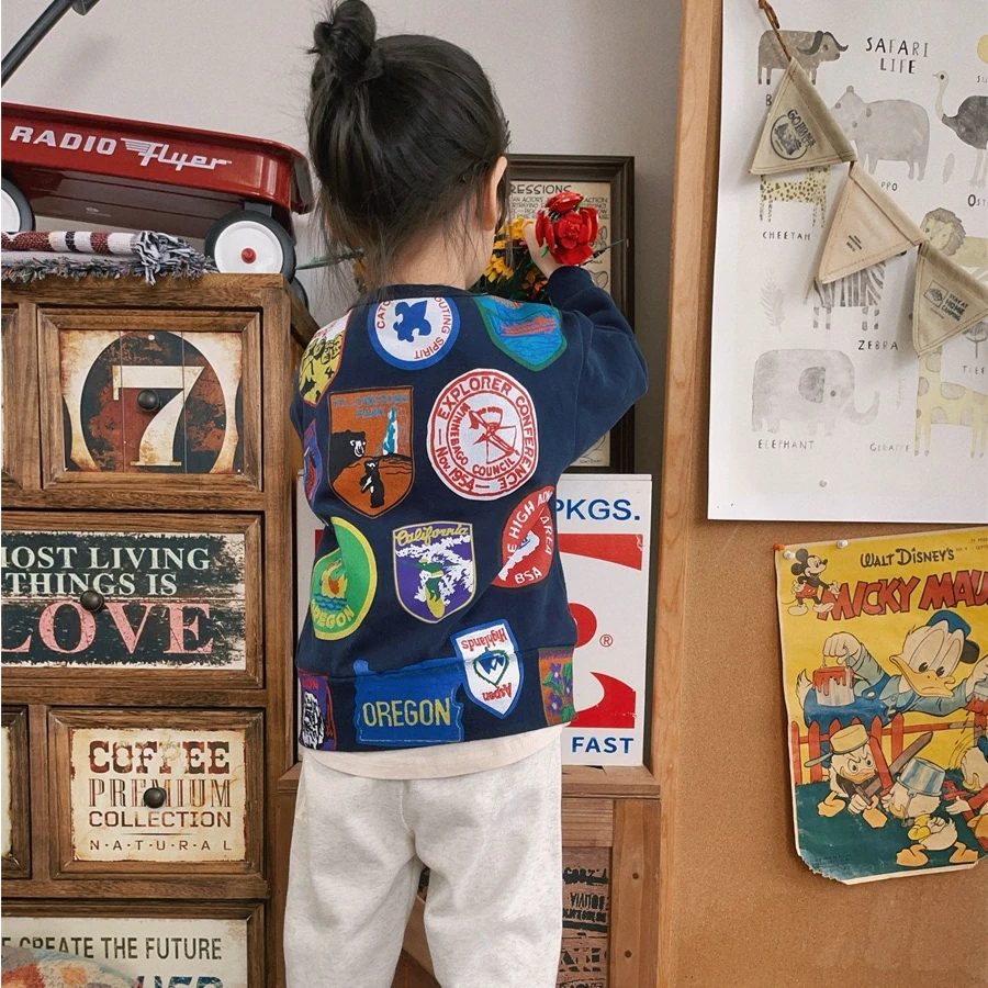 【一彩妈】24DD 中古款后背印花加绒儿童套头卫衣双色可选 日系潮牌