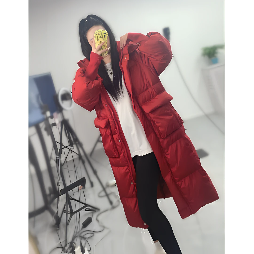 2024新款羽绒服连帽中长款加厚保暖冬季时尚休闲潮流过膝韩版
