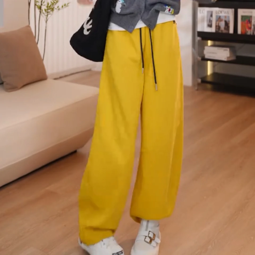 秋冬百搭休闲直筒裤松紧腰卫裤女2024年新款显瘦设计感运动裤长裤