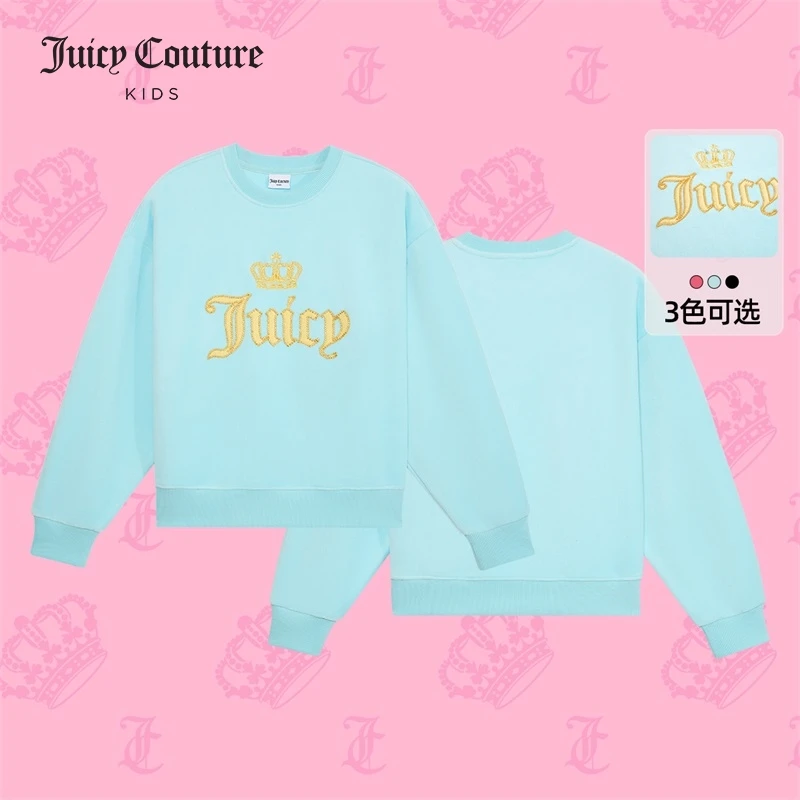 Juicy Couture橘滋秋冬洋气天鹅绒丝绒皇冠珠管绣圆领卫衣