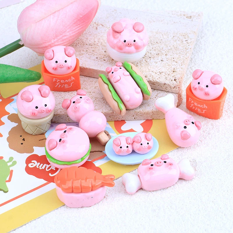 （直播拆）亮面可爱事食物小猪创意DIY手工饰品奶油胶树脂饰品配件·