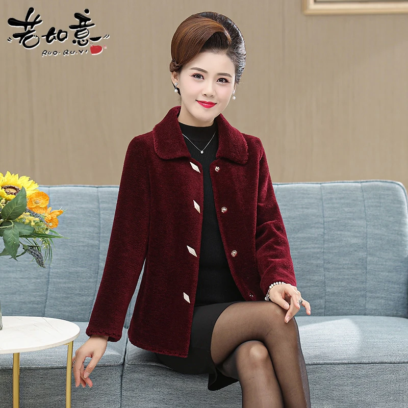 2023秋冬新款羊剪绒羊毛大衣女外套中老年妈妈装大码短款Y5891