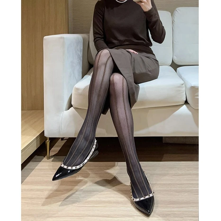 15D复古拼色麦穗竖纹提花丝袜春秋纯欲甜酷显瘦打底连裤袜A125