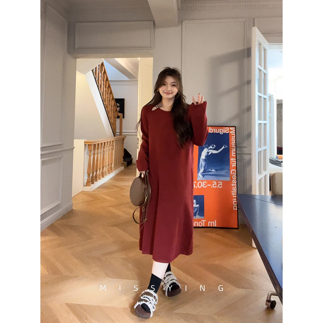 应小姐【铃野半岛】微胖大码韩系休闲风多色设计秋冬宽松针织连衣裙
