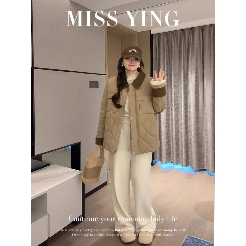 应小姐【水星记】微胖大码显瘦韩系冬季保暖纯色派克服90双领羽绒服