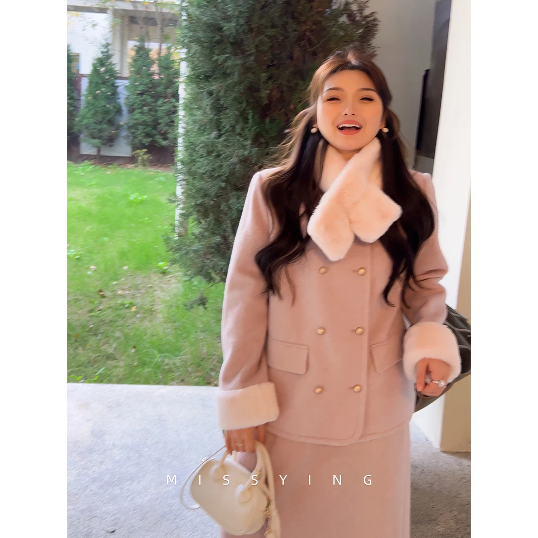 应小姐【拾光公主】微胖大码韩系小众气质设计感显瘦夹棉外套+半裙