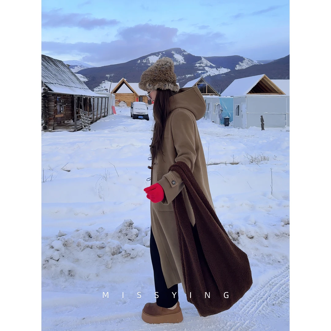 应小姐【帕尼尼】微胖大码韩版气质宽松冬季显瘦夹棉单面呢大衣外套