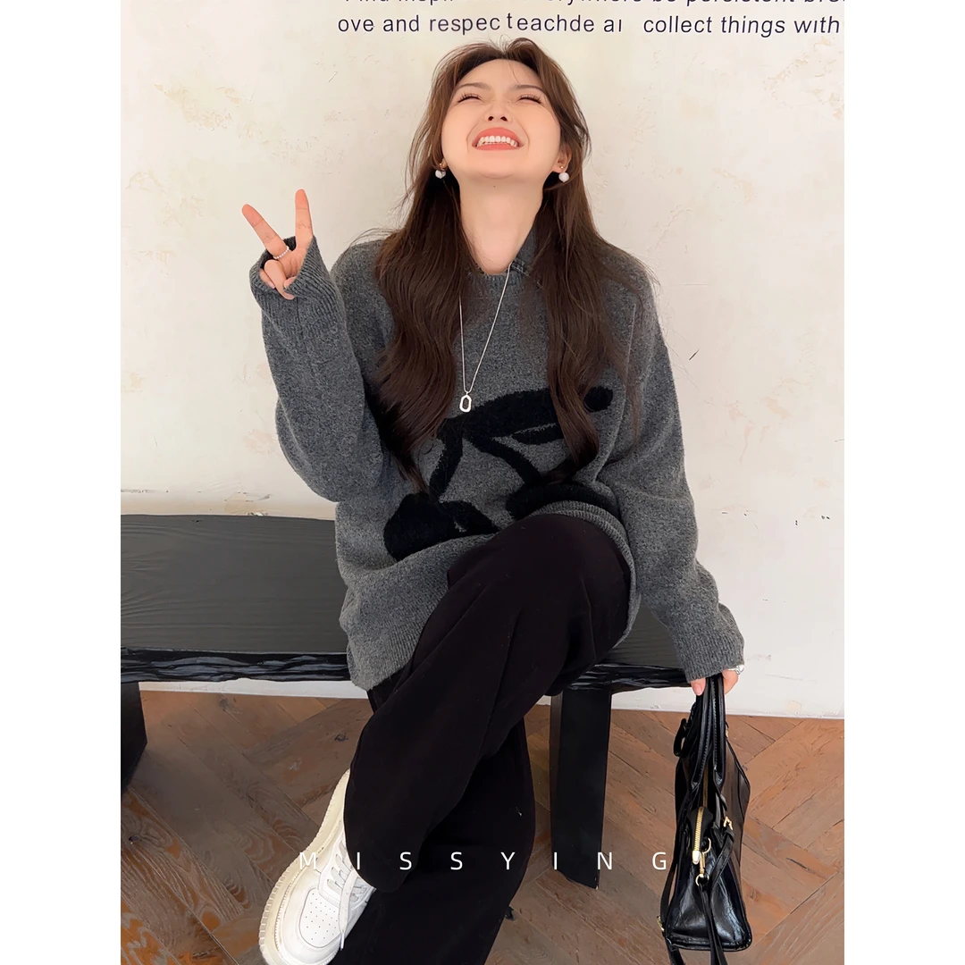 应小姐【开心果】微胖大码设计感韩版冬季套头显瘦宽松长袖百搭毛衣