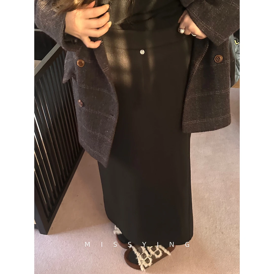 应小姐【摩卡派对】微胖大码女装时尚气质经典百搭直筒加绒保暖半裙
