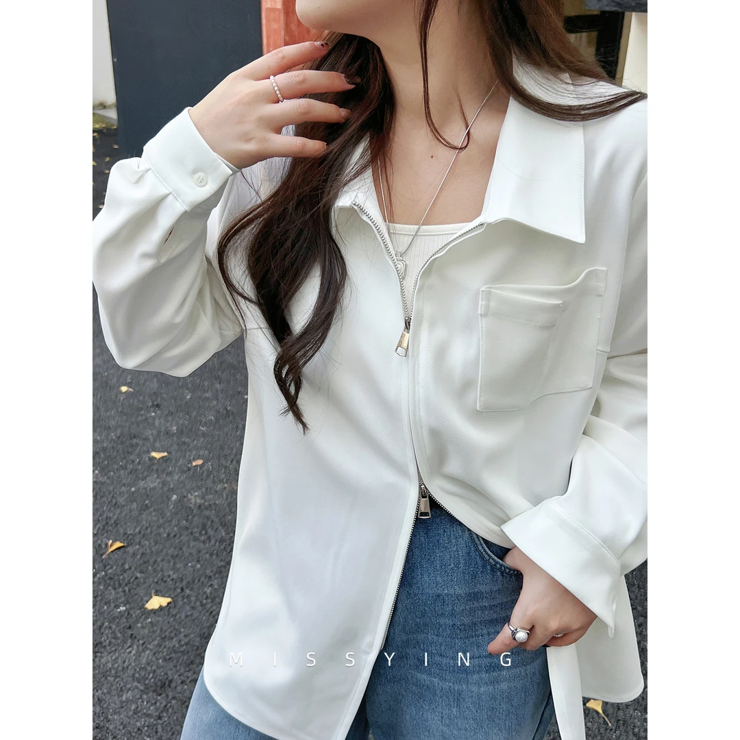 应小姐【秘境白茶】微胖大码女装韩版显瘦百搭宽松时尚设计感白衬衫