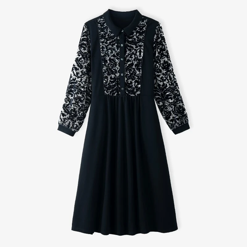 韩穆KA68759秋装2024新款黑色高端裙子中老年大码洋气妈妈连衣裙