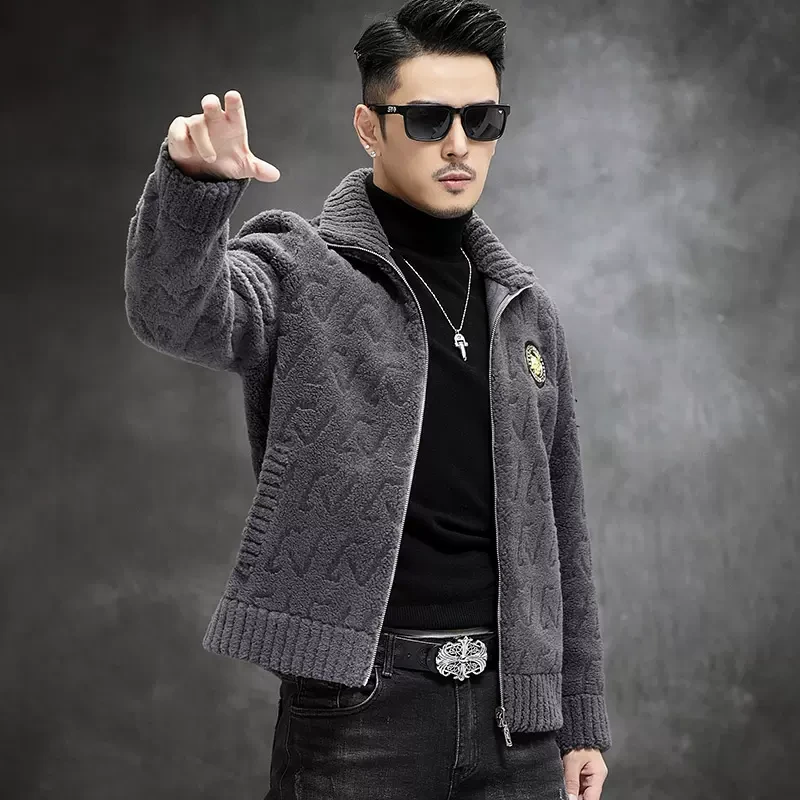 海宁男装双面可穿羊毛外套时尚雕花保暖秋冬季大码加厚6311