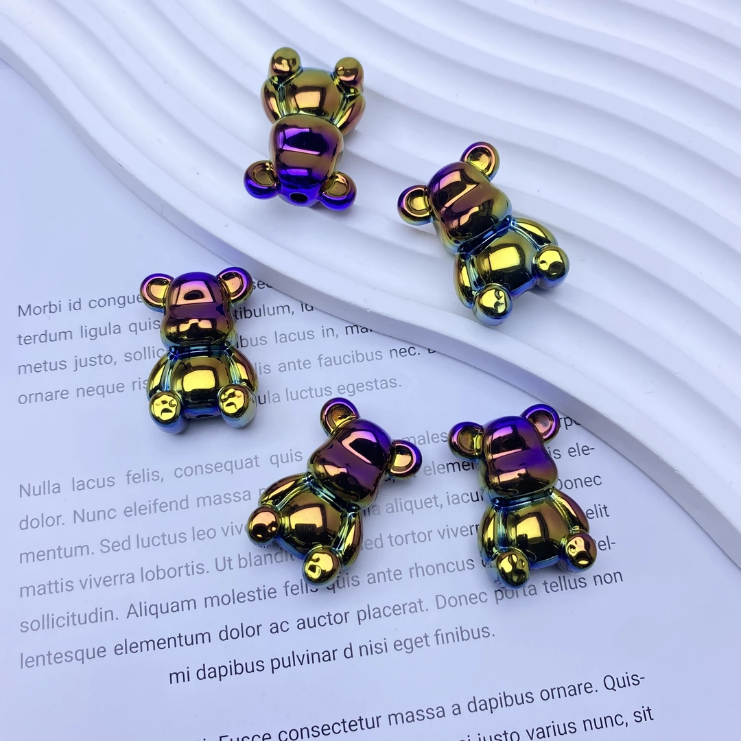 25mm直孔奶油实色小熊暴力小熊炫彩熊DIY串珠配件双面熊