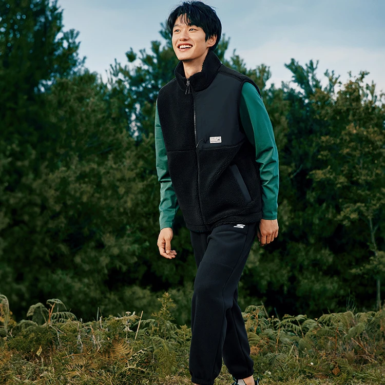Skechers斯凯奇2023年保暖摇粒绒长裤运动户外黑色休闲裤P423M111