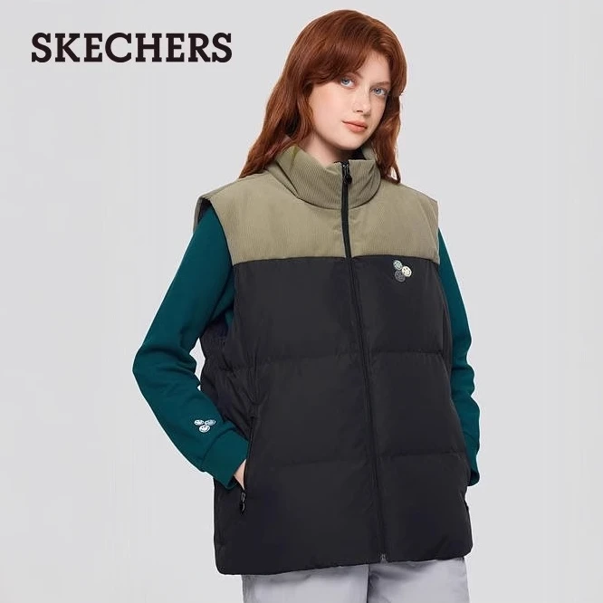 Skechers斯凯奇秋冬女鸭绒羽绒背心保暖百搭马甲棉服L424U256
