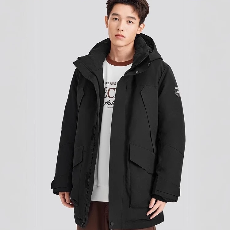 Skechers斯凯奇冬季男款连帽中长款羽绒服保暖上衣L424M060