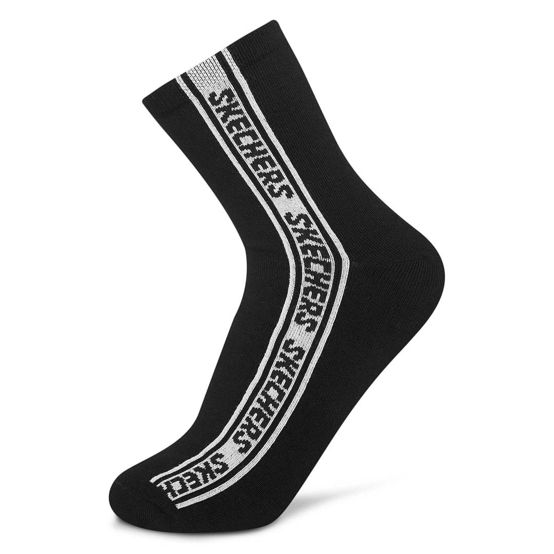 斯凯奇字母LOGO中筒运动袜时尚袜子黑色休闲袜L323U173 DB