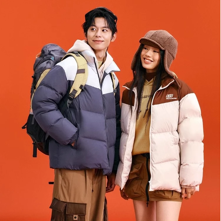 【斯凯奇】拼色面包羽绒服短款外套L324U104 DB