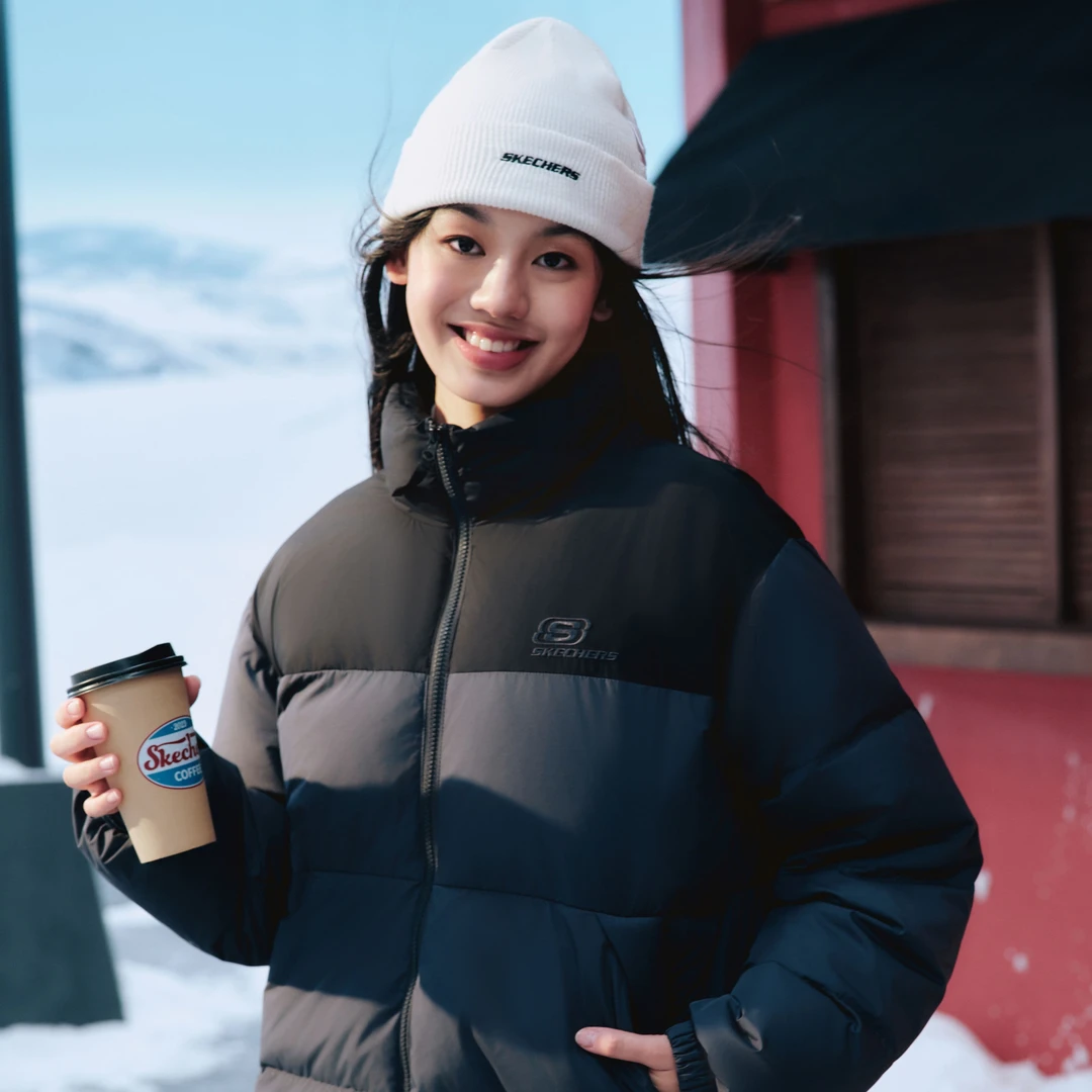 Skechers斯凯奇中长款羽绒服女情侣装鸭绒立领保暖外套男L423U106