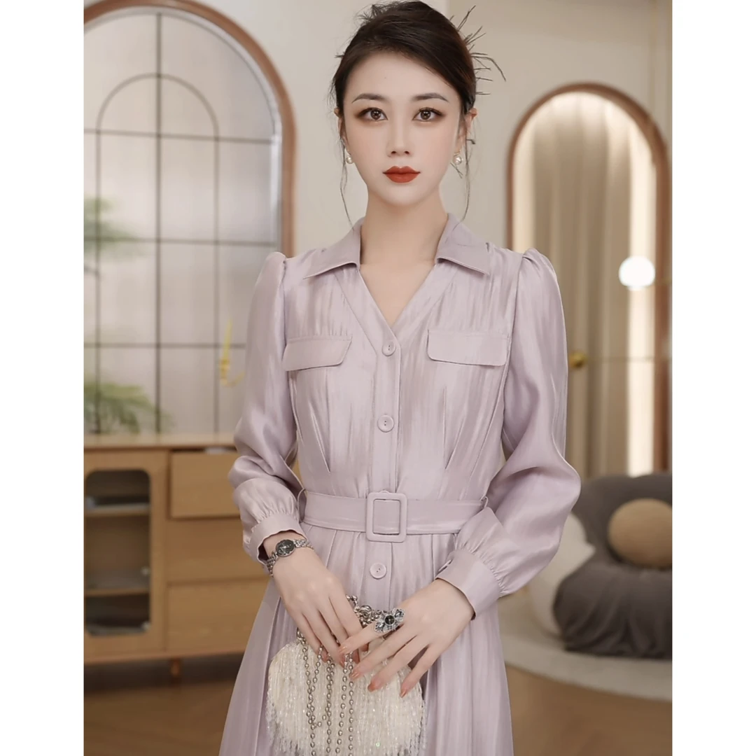 【CICI&GERTCOREL】时光旅人 法式气质长袖V领收腰连衣裙CC243L1047