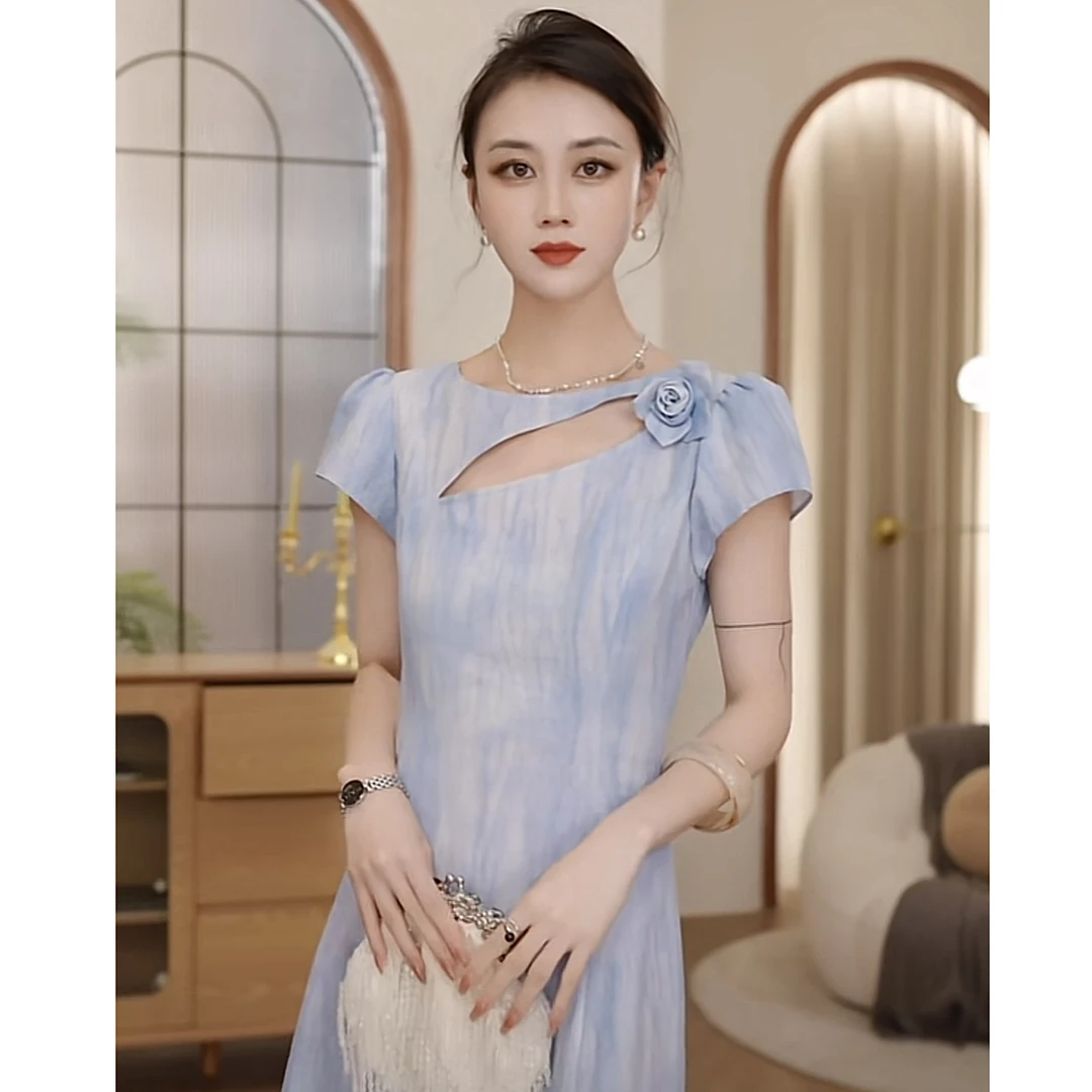 【CICI&GERTCOREL】蓝色庄园 亚麻天丝慵懒风蓝色连衣裙 GC242L1248