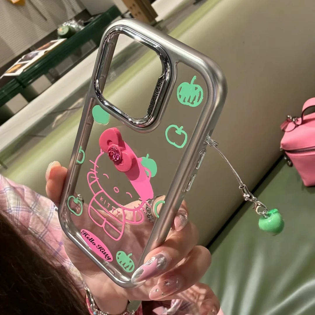 卡通青苹果线条蝴蝶结kt适用iPhone14手机壳15promax可爱13少女12