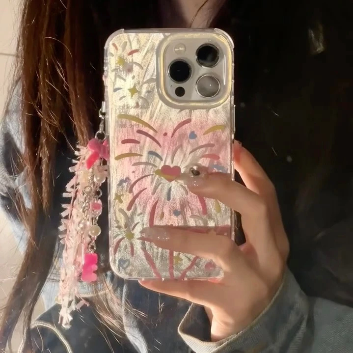 日韩ins镭射烟花流沙适用iPhone15promax手机壳14pro爱心13少女12