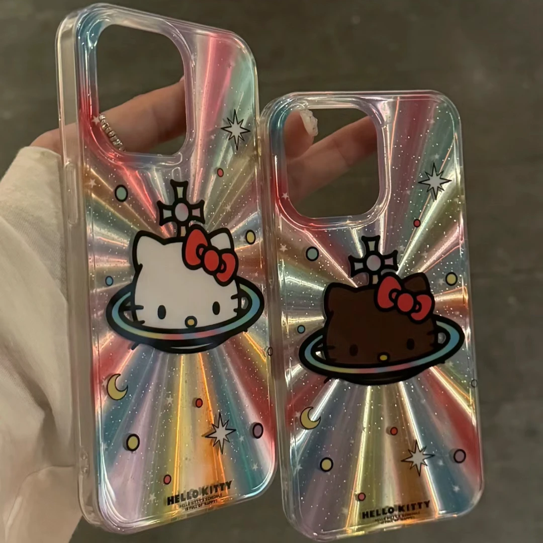 极光彩虹镭射闪粉kt适用苹果15promax手机壳14pro可爱13全包12软