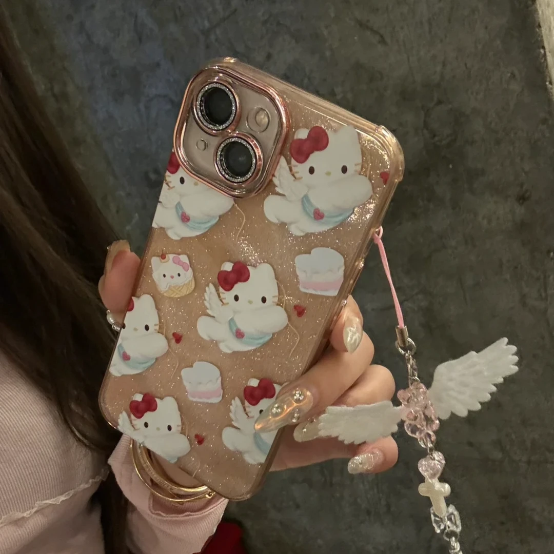 闪粉丘比特天使kitty适用iPhone13少女心防摔14promax手机壳15pro