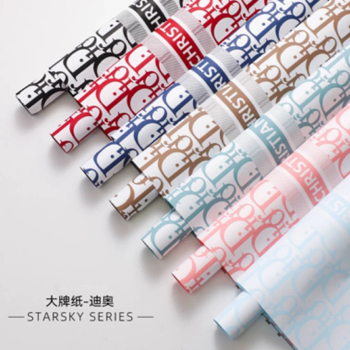 迪奥大牌英文包装纸潮牌轻奢玫瑰花艺花材鲜花纸花店防水花束纸