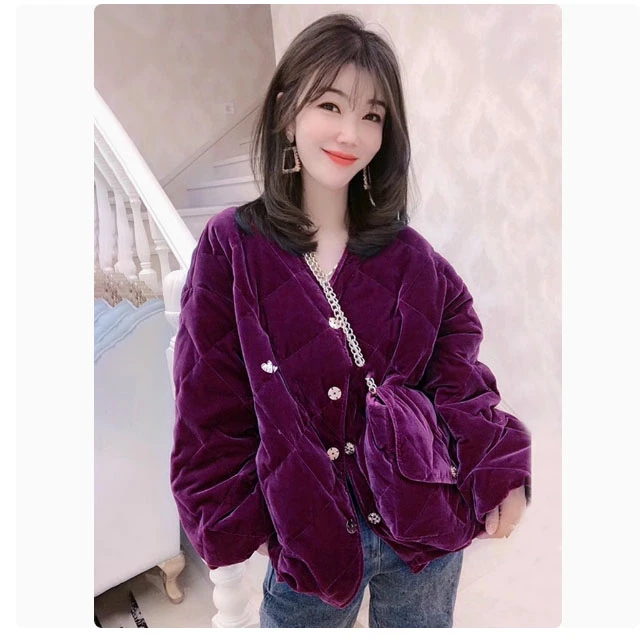 M9A82834  2024冬季新款时尚气质金丝绒加绒加厚保暖上衣外套