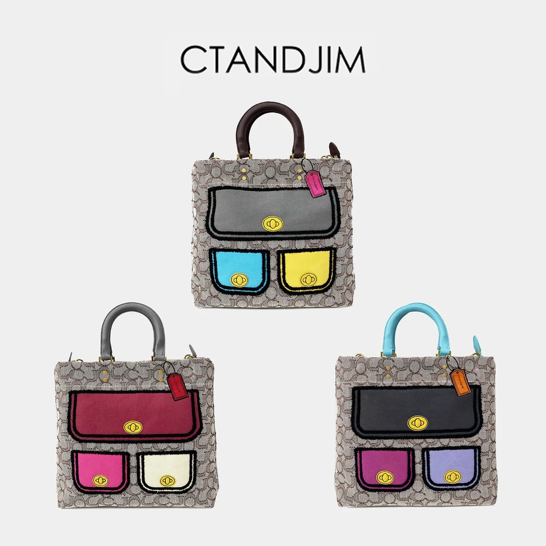 CTANDJIM色彩dna中号托特包多口袋刺绣斜挎包女士百搭时尚潮流