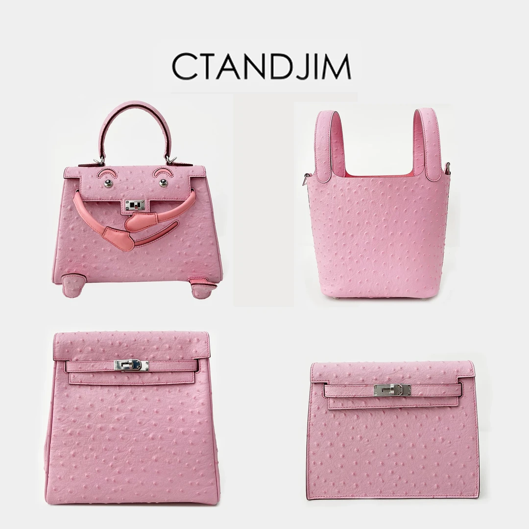 CTANDJIM限量泡泡糖粉鸵鸟头层牛皮 玩具包 跳舞包 双肩包 背包