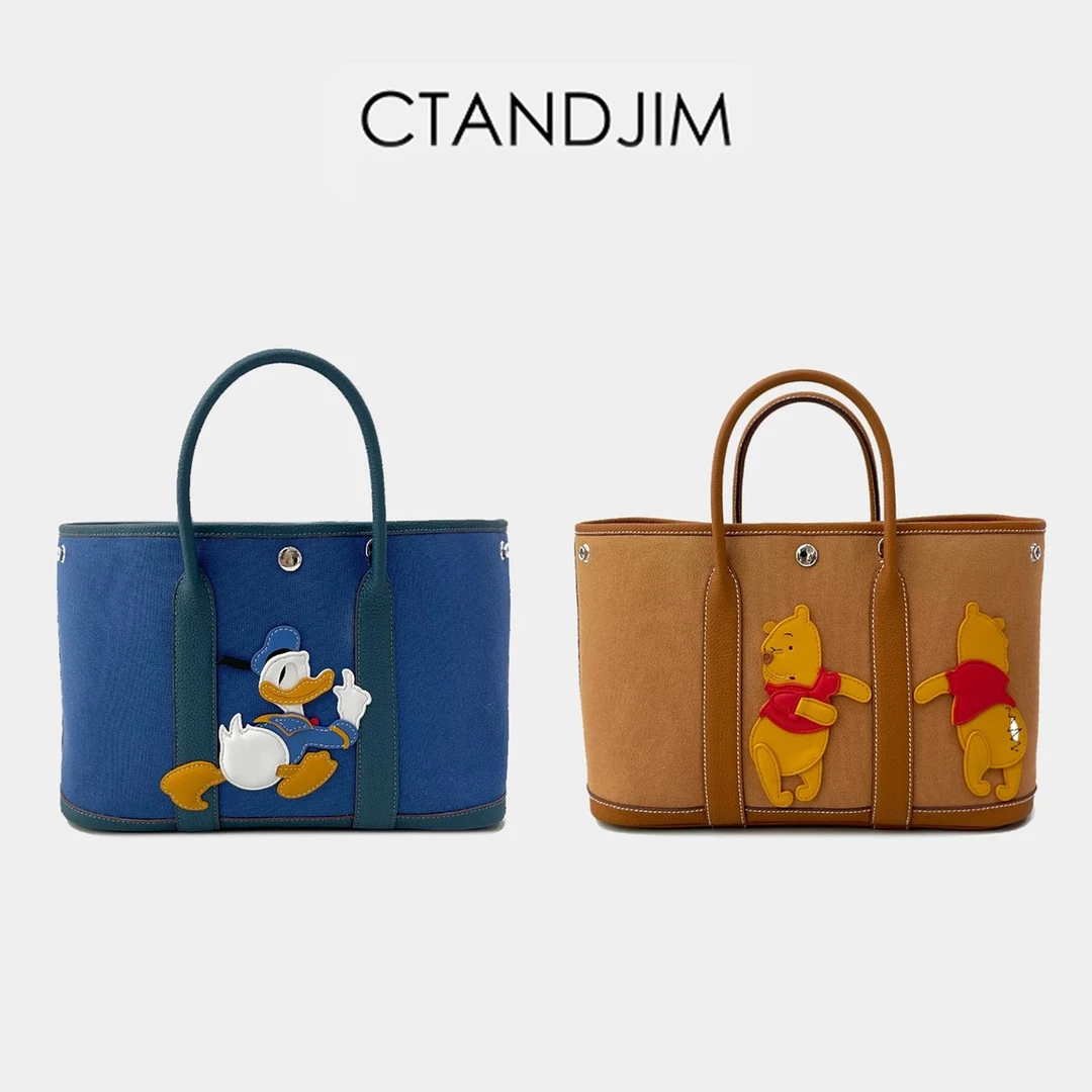 CTANDJIM城堡出逃的美金鸭小胖熊 牛皮镶嵌花园包 托特包 购物袋
