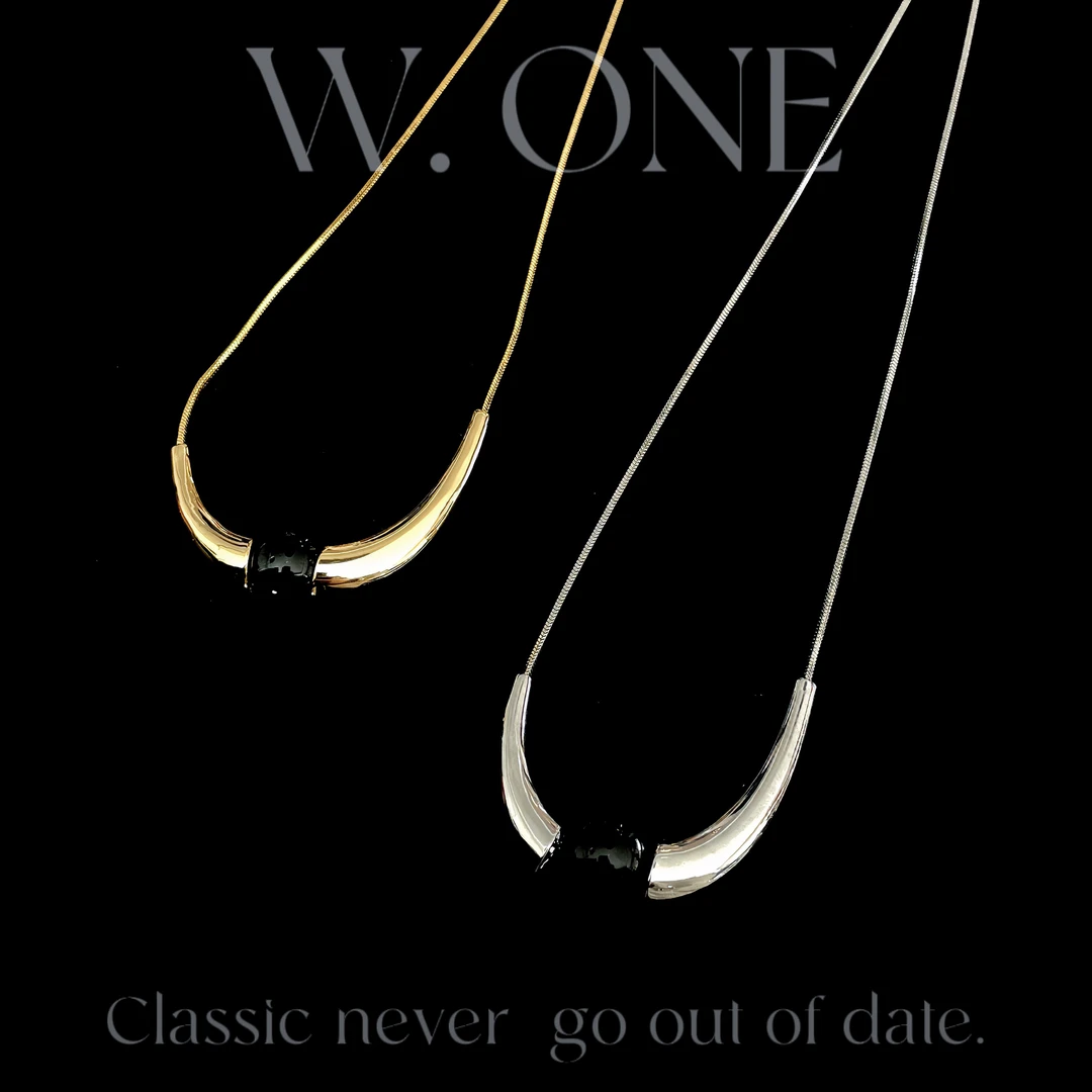 铜合金莫桑石项链 【W. ONE】小众不对称设计高级感黑色单珠项链