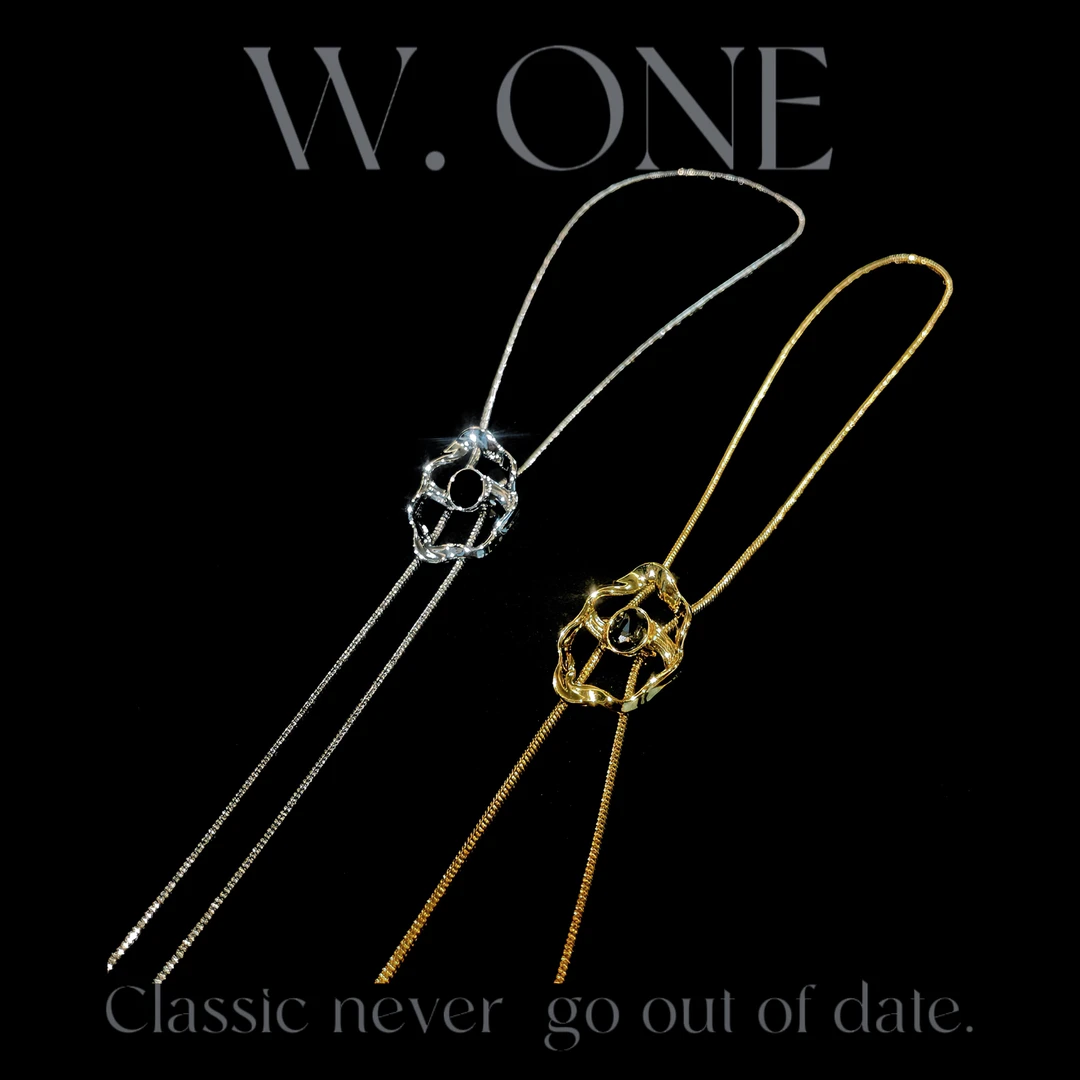 铜合金合成锆石项链 【W. ONE】高奢缎带气质时尚简约轻奢单钻项链