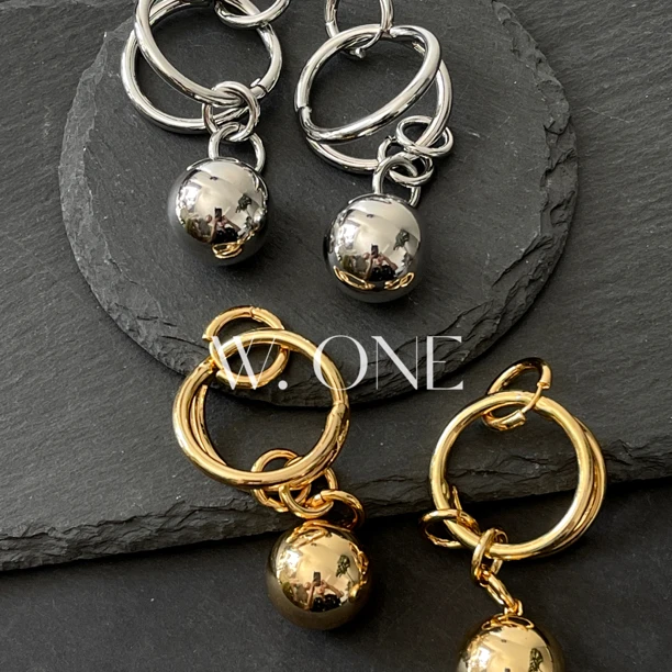 铜合金耳饰 【W. ONE】几何环圈金球耳环轻奢设计师小众简约时尚