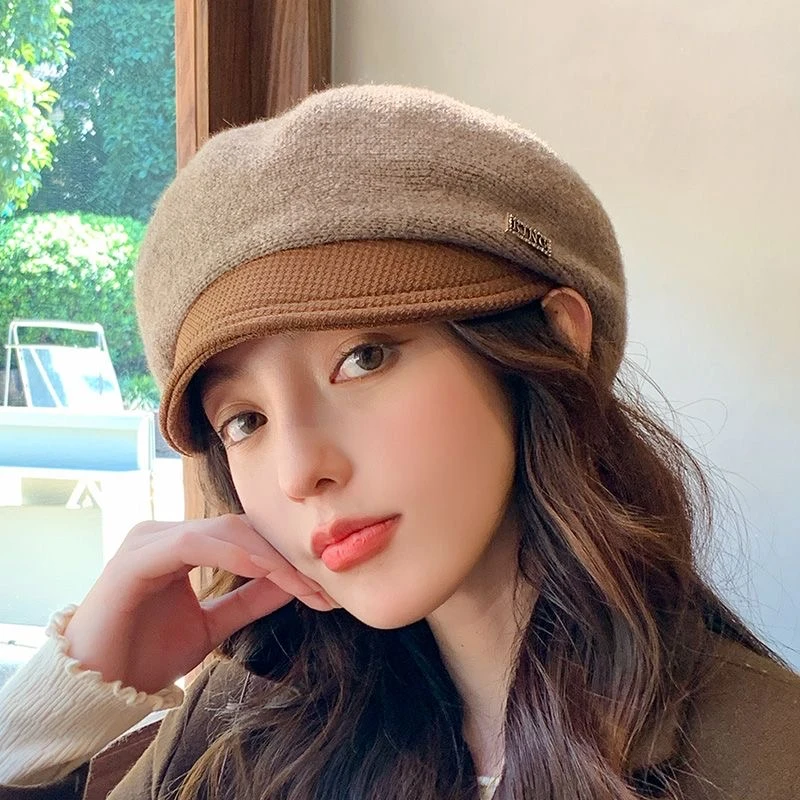 轻奢风毛呢软檐鸭舌帽子女士秋季氛围复古八角帽英伦百搭冬天防寒