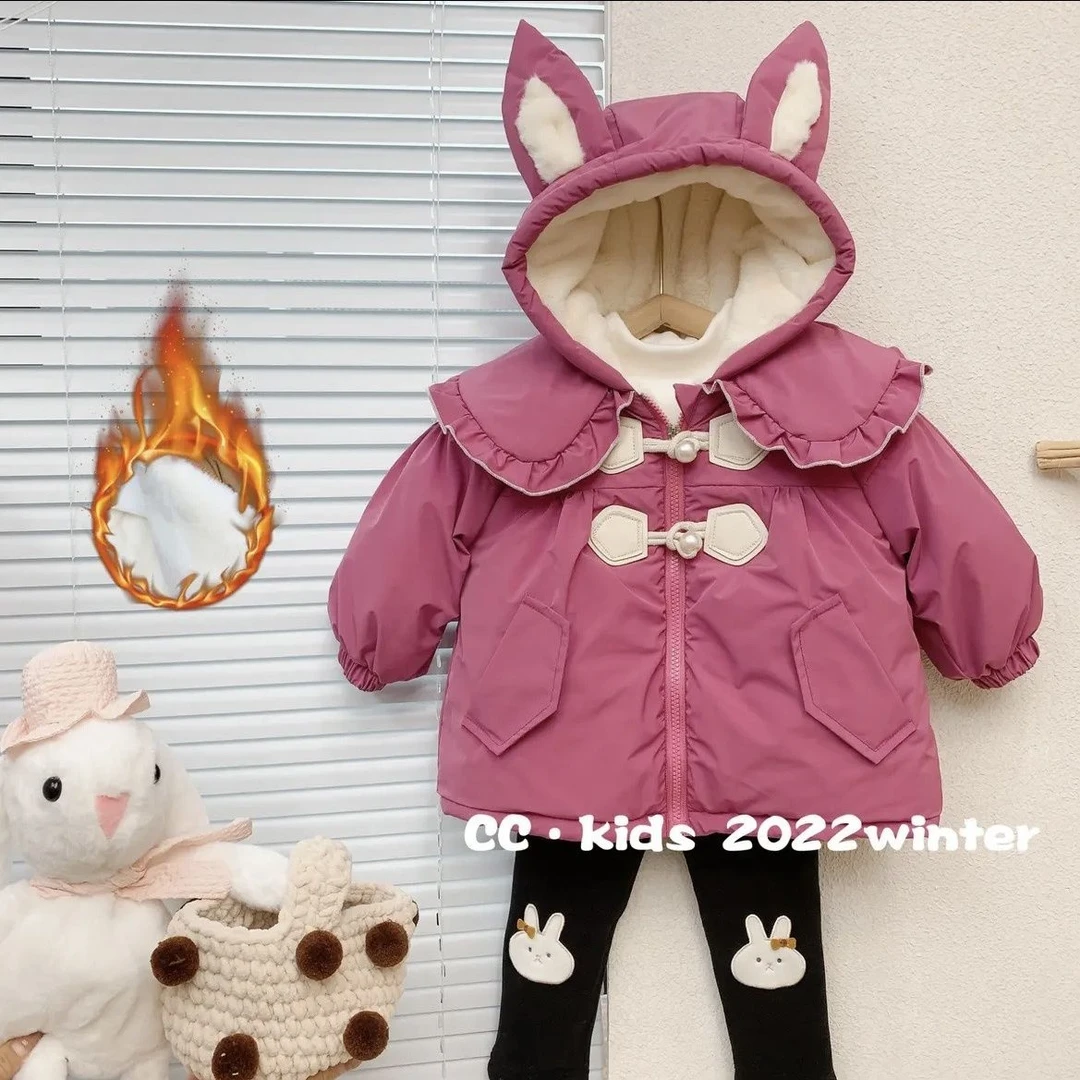 女童派克服加绒外套冬款加厚儿童服新款宝宝衣袄小童洋气