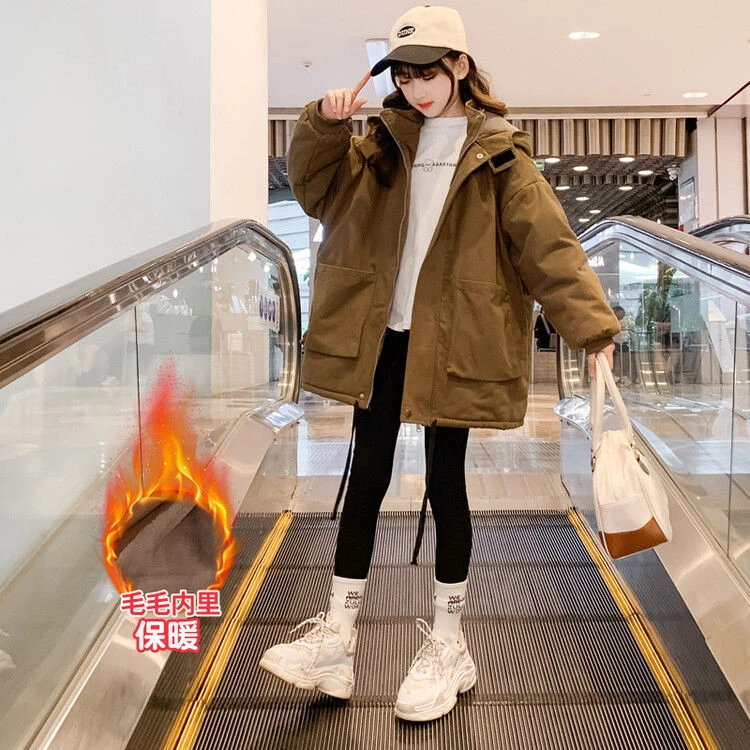 女童外套冬款新款儿童派克服加厚冬装服女孩中大童加绒衣