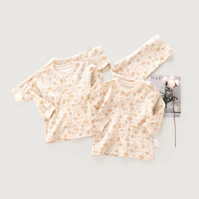 保暖内衣趣味熊头全开服套装(2套装)四季男女宝宝内着服装全开